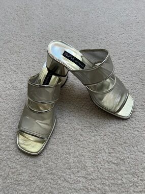 PRIMA Metallic Gold Two-Strap Slide Mules - 9M